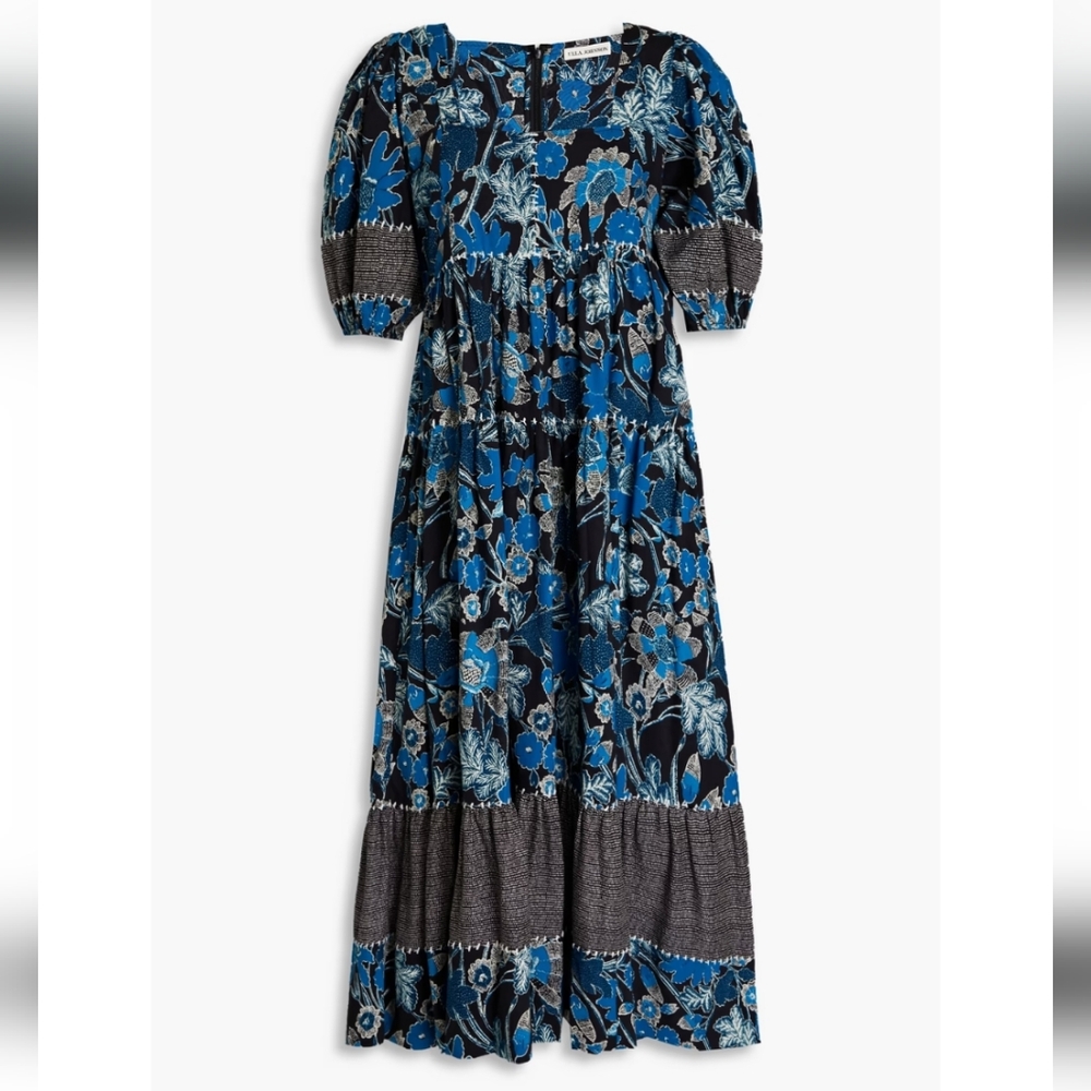 ULLA JOHNSON Nora Blue Floral Midi Dress In Size 0 Brand New